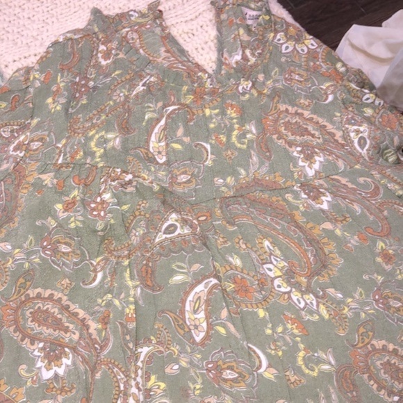 Nanette Lepore green floral top ruffle sleeves size large - Picture 8 of 10